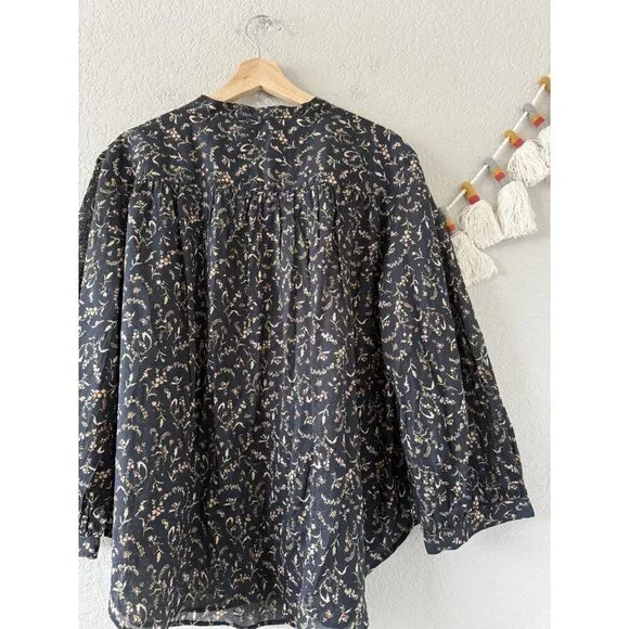 H&M 100% Cotton Floral Poplin Button Front Oversized Top Fairy Coquette Boho L - Picture 9 of 9